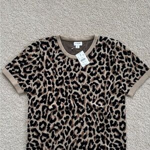 Women J. Crew Leopard Print Short Sleeve Sweater in Beige and Black size Small